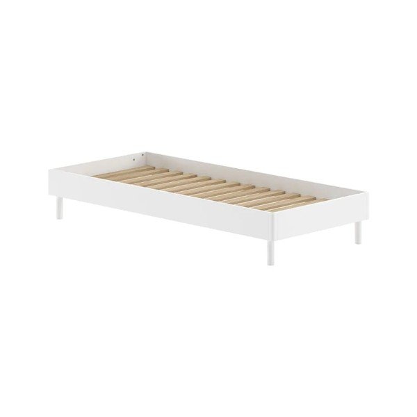 Baltos spalvos iš buko masyvo viengulė lova be galvūgalio su lovos grotelėmis 90x200 cm Forrest – Vipack