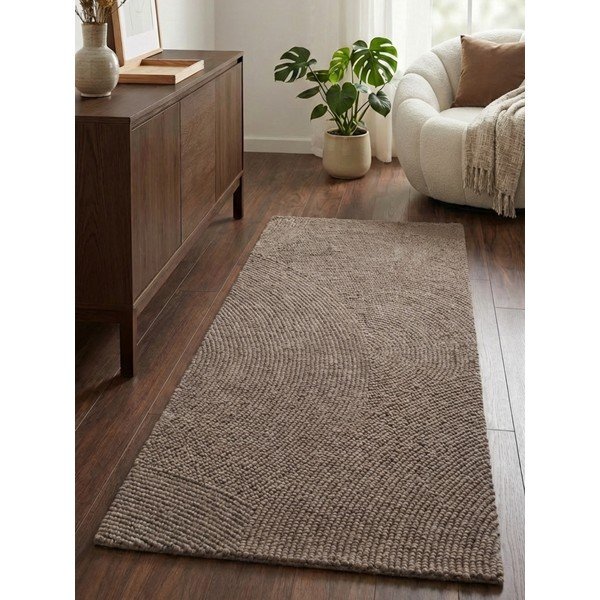 Rankų darbo taupe spalvos iš vilnos kilimas 80x200 cm Calmio – Hanse Home-image-1