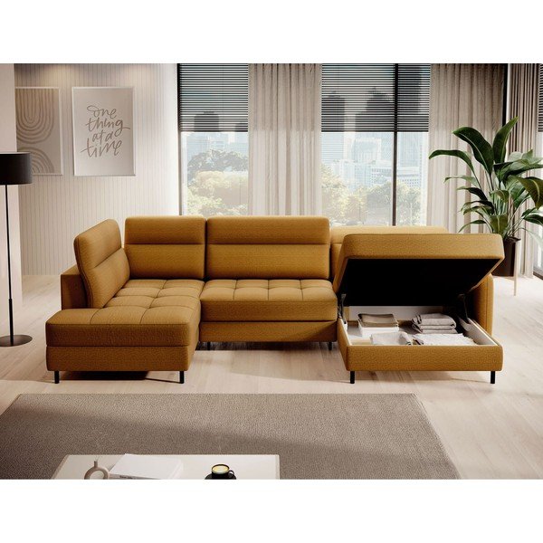 Geltonos spalvos iš velveto sulankstoma/su sandėliavimo vieta kampinė sofa (su kairiuoju kampu/„U“ formos) Berrto – ELTAP-image-4