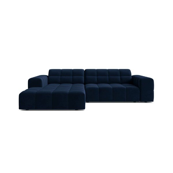 Tamsiai mėlynos spalvos kampinė sofa iš velveto (su kairiuoju kampu/su gultu) Chicago – Cosmopolitan Design