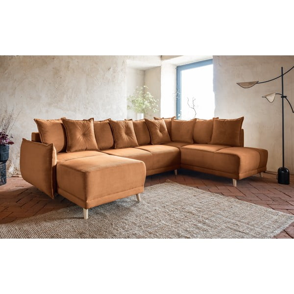 Sulankstoma kampinė sofa iš kordinio velveto raudonos plytų spalvos (su dešiniuoju kampu/„U“ formos) Lazy Lukka – Miuform-image-3