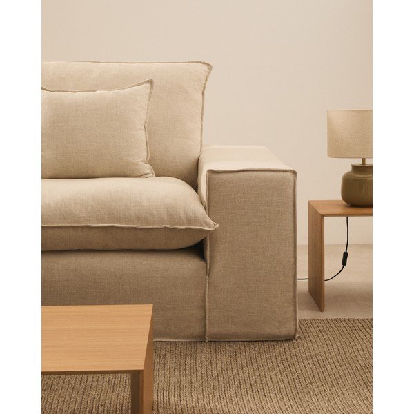 Smėlio spalvos sofa iš lino 240 cm Anarela – Kave Home-image-4