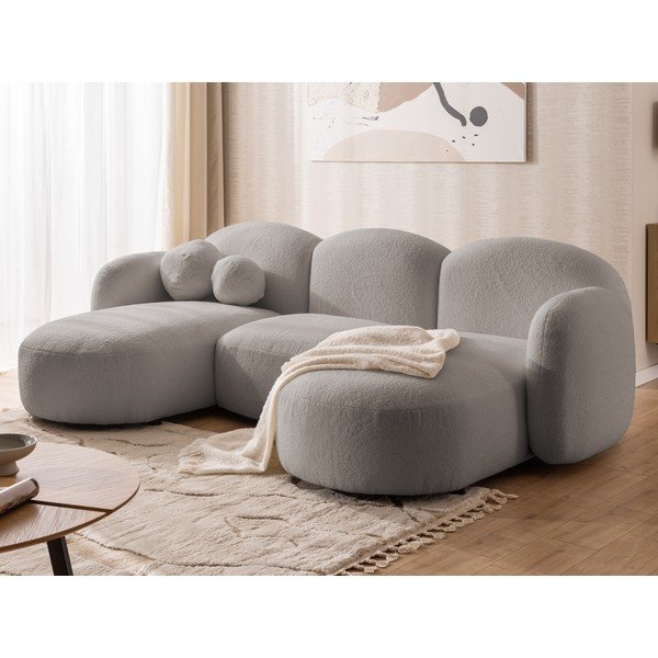 Pilkos spalvos kampinė sofa iš boucle („U“ formos) Orbit – Ropez-image-4