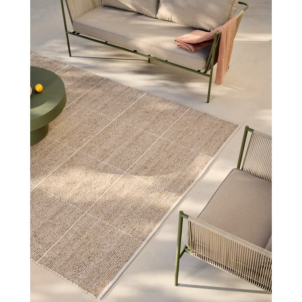 Smėlio spalvos iš perdirbto pluošto lauko ir vidaus kilimas 200x300 cm Nailan – Kave Home-image-3