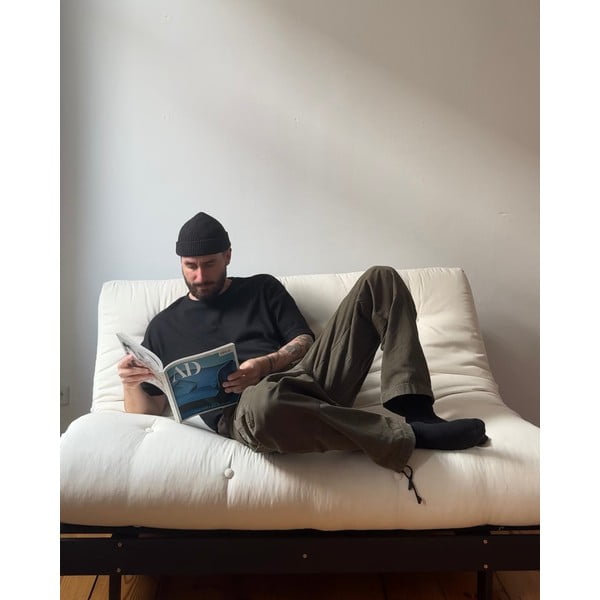 Iš lino sulankstoma sofa pilkos spalvos/smėlio spalvos 140 cm Roots Black Night – Karup Design-image-1