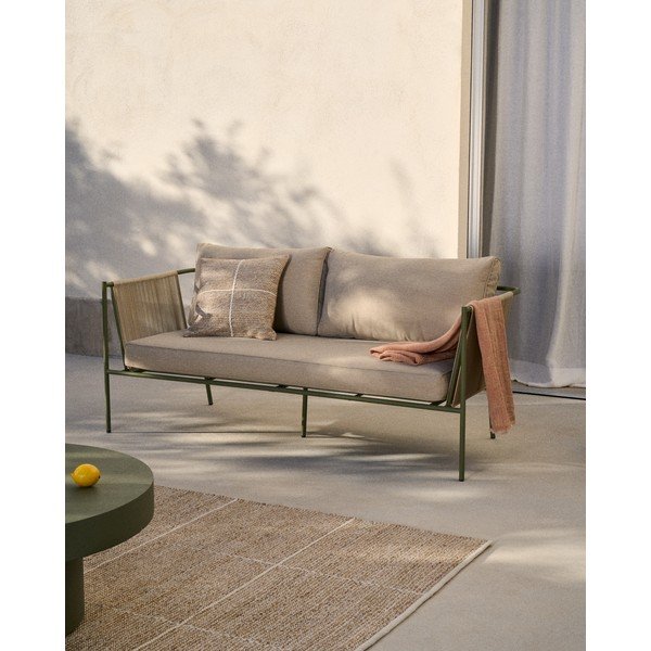 Žalios spalvos/smėlio spalvos iš audinio sodo sofa Zivia – Kave Home-image-1