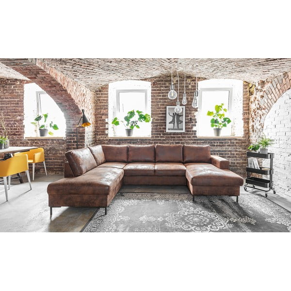 Ruda U formos dirbtinės odos sofa-lova Miuform Lofty Lilly Vintage, kairysis kampas-image-1