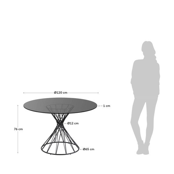 Apvalios formos valgomojo stalas juodos spalvos su stikliniu stalviršiu ø 120 cm Niut – Kave Home-image-4