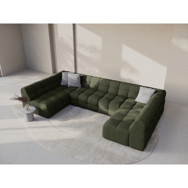 Žalios spalvos kampinė sofa („U“ formos) Kendal – Micadoni -image-1