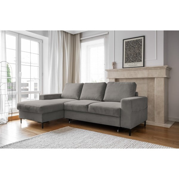 Iš kordinio velveto sulankstoma kampinė sofa pilkos spalvos (su kairiuoju kampu) Lofty Lilly – Miuform-image-3
