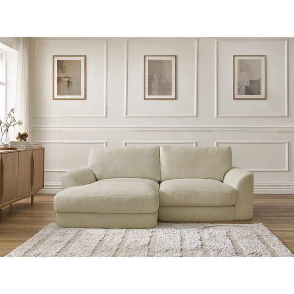 Smėlio spalvos kampinė sofa iš boucle (su kairiuoju kampu/su gultu) Leonore – Bobochic Paris-image-1