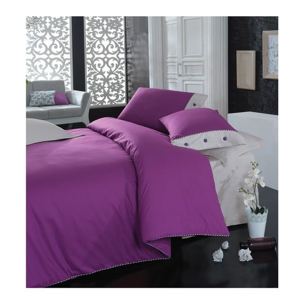Violetinės spalvos patalynė su paklode dvigulei lovai Paprastas, 200 x 220 cm