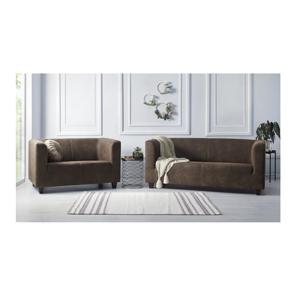 Bobochic Paris Django Preston tamsiai rudos spalvos dviejų ir trijų vietų sofos komplektas
