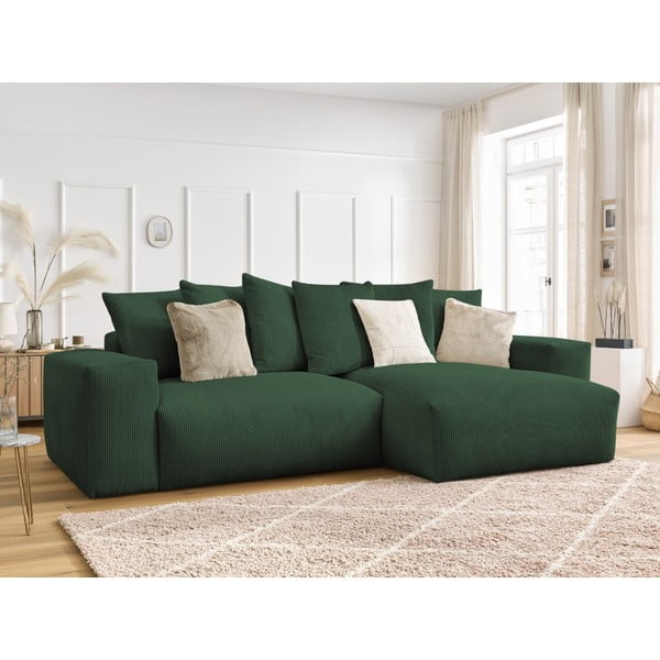 Žalios spalvos iš kordinio velveto sulankstoma/su sandėliavimo vieta kampinė sofa Voltaire – Bobochic Paris-image-1