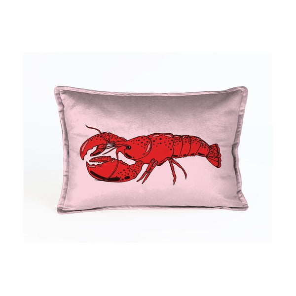 Rožinio aksomo pagalvėlė su omaru Velvet Atelier Lobster, 50 x 35 cm