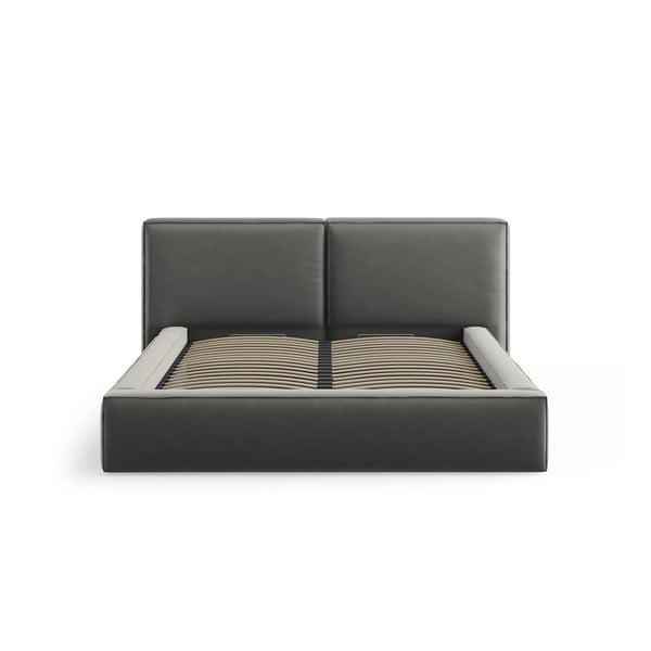 Iš aksomo dvigulė lova pilkos spalvos audiniu dengta su sandėliavimo vieta su lovos grotelėmis 180x200 cm Arendal – Cosmopolitan Design-image-3