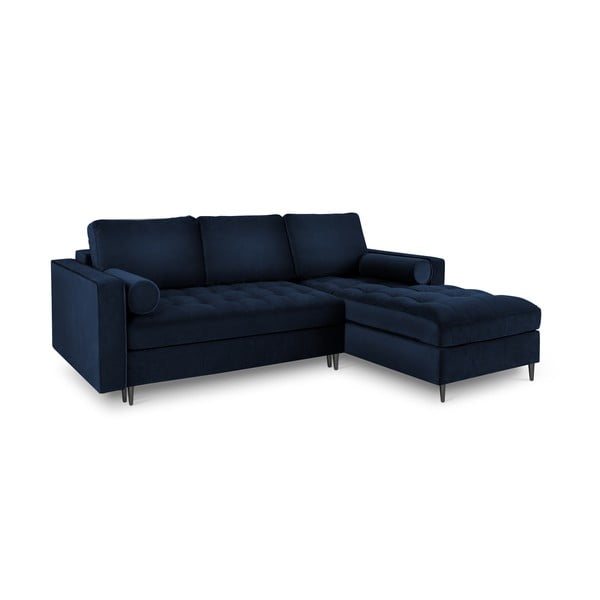 Mėlyna aksominė kampinė sofa-lova Milo Casa Santo, kampas dešinėje-image-3