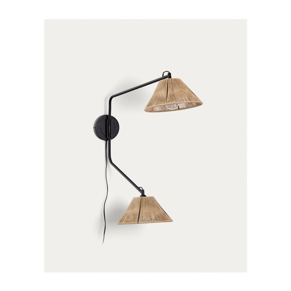 Juodos spalvos/natūralios spalvos sieninė lempa Pontos – Kave Home-image-3