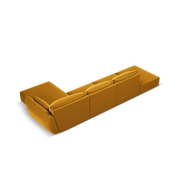 Garstyčių spalvos iš velveto kampinė sofa (su dešiniuoju kampu/su gultu) Vanda – Mazzini Sofas-image-3