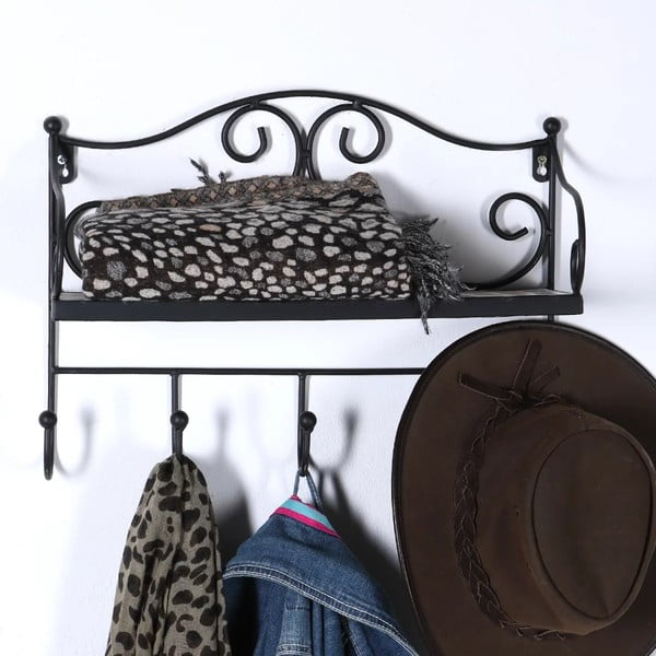 Juodos spalvos iš metalo sieninė lentyna su lentyna 42 cm Almeria – Garden Pleasure-image-1