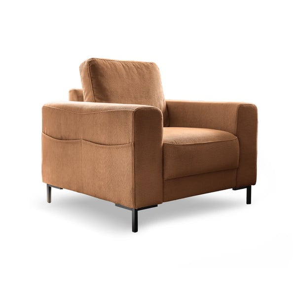 Iš kordinio velveto krėslas oranžinės spalvos/rudos spalvos Lofty Lilly – Miuform