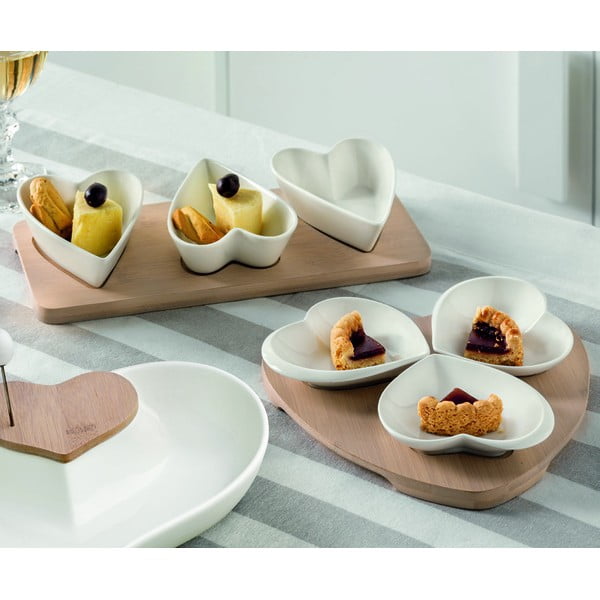 3 porcelianinių dubenėlių rinkinys ant bambukinio padėklo Brandani Hearts-image-1