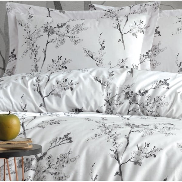 Baltos spalvos/pilkos spalvos iš ranforce medvilnės viengulė patalynė 140x200 cm White Floral – Mila Home Luxury-image-4