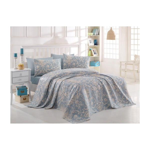Mėlyna šviesi medvilninė viengulė lovatiesė Nice,140 x 200 cm
