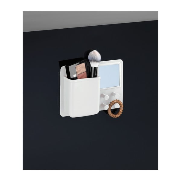 Baltas silikoninis sieninis dėklas su kabliukais ir veidrodėliu Wenko Ampio-image-3