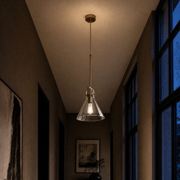 Auksinės spalvos iš metalo kabantis šviestuvas ø 25 cm su stiklo gaubtu Trieste – Premier Housewares-image-1