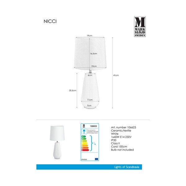 Baltas stalinis šviestuvas Markslöjd Nicci, ø 19 cm-image-1