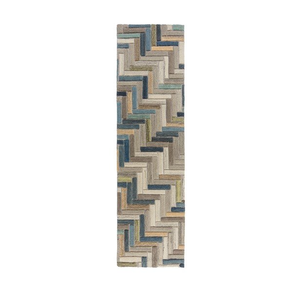 Pilkos ir mėlynos spalvos vilnonis kilimėlis Flair Rugs Russo, 60 x 230 cm