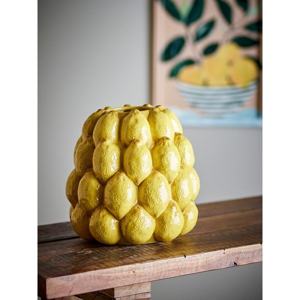 Geltonos spalvos iš akmens masės dažyta rankomis vaza (aukštis 22 cm) Limone – Bloomingville-image-3