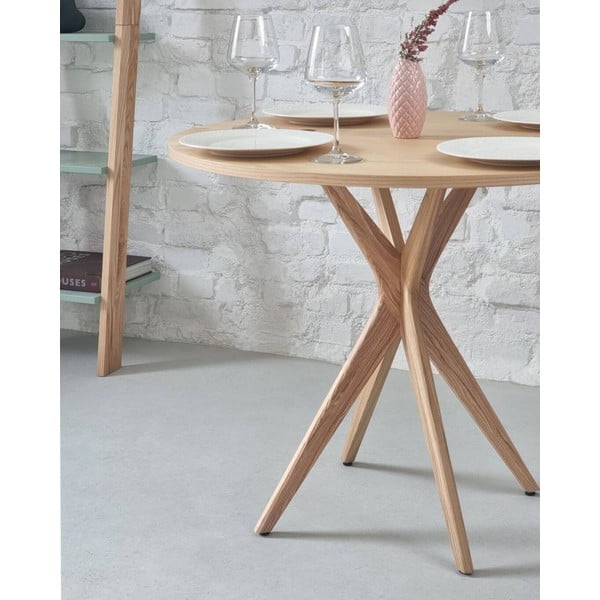 Apvalios formos prailginamas valgomojo stalas su uosio dekoro stalviršiu 45x90 cm Jubi – Ragaba-image-3