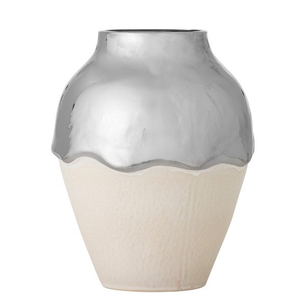 Kreminės spalvos/sidabrinės spalvos iš akmens masės vaza (aukštis 26 cm) Silvio – Bloomingville