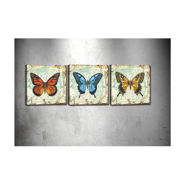 3 paveikslėlių rinkinys "Tableau Center Butterflies