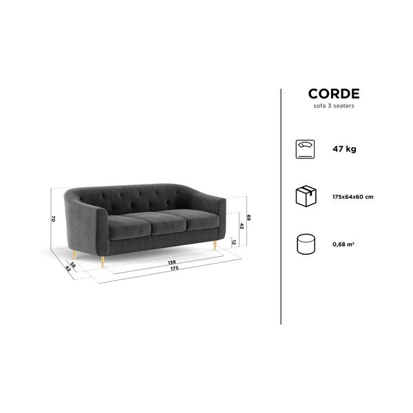 Raudona aksominė sofa Kooko Home Corde, 175 cm-image-2