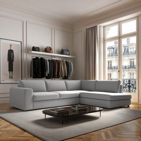 Šviesiai pilkos spalvos kampinė sofa (su dešiniuoju kampu/„L“ formos) Baga – Rodier-image-1