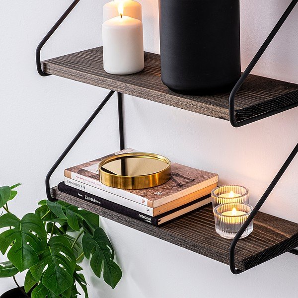 Iš eglės medžio masyvo kelių aukštų sieninė lentyna natūralios spalvos 40 cm Violaceae – Kalune Design-image-4
