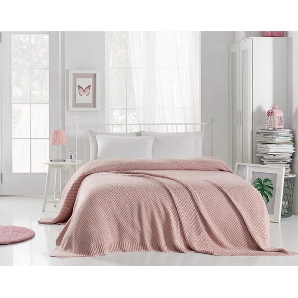 Rožinės pudros spalvos lovos užtiesalas Silvi, 220 x 240 cm