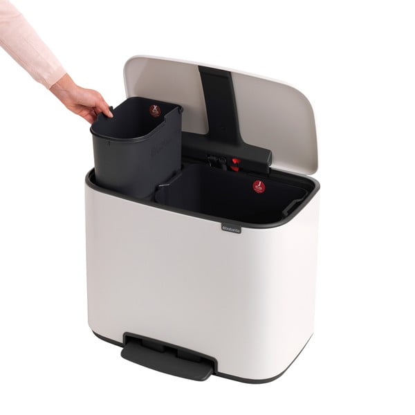 Iš plieno šiukšliadėžė baltos spalvos rūšiavimui/su pedalu 34 l Bo – Brabantia-image-1