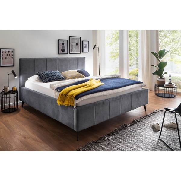 Antracito spalvos dvigulė lova audiniu dengta su sandėliavimo vieta su lovos grotelėmis 180x200 cm Lizzano – Meise Möbel-image-1