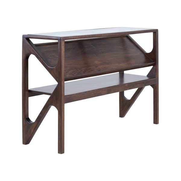 Tamsios natūralios spalvos konsolinis staliukas su stikliniu stalviršiu 41x119 cm Yuki – Light & Living