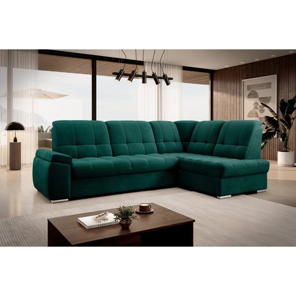 Žalios spalvos iš velveto sulankstoma/su sandėliavimo vieta kampinė sofa (su dešiniuoju kampu/„L“ formos) Sado – ELTAP-image-4