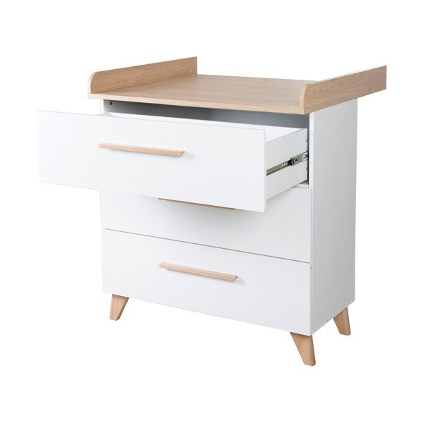 Su vystymo stalu vaikiška šoninė spintelė baltos spalvos iš ąžuolo 88,5x99x76 cm Léon – Roba-image-3
