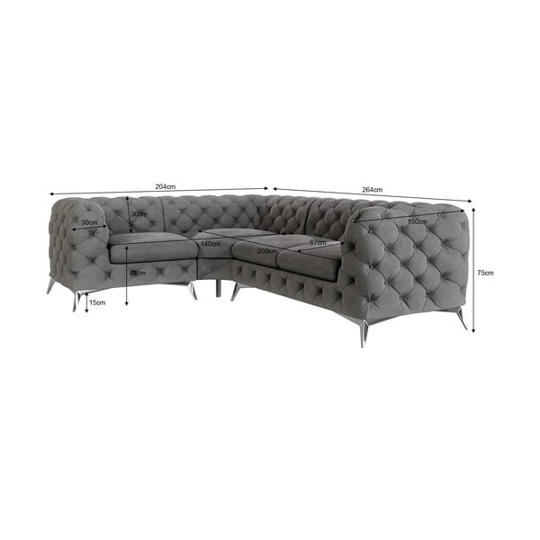 Pilkos spalvos iš velveto kampinė sofa (su kairiuoju kampu/„L“ formos) Chelsea – Ropez-image-3