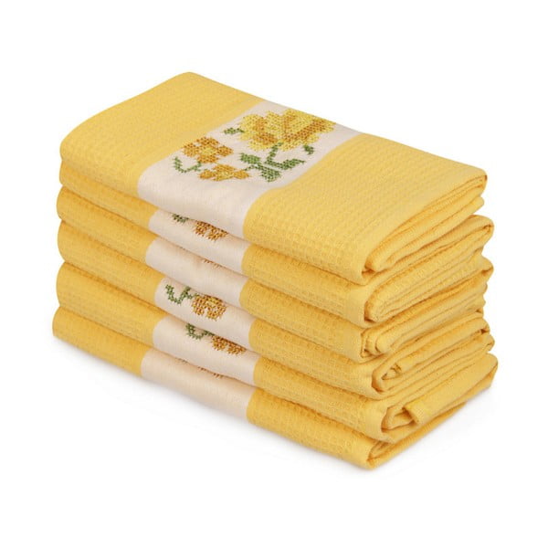 6 geltonų grynos medvilnės rankšluosčių rinkinys "Simplicity", 45 x 70 cm