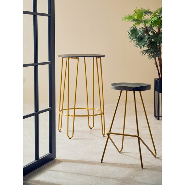 Auksinės spalvos/natūralios spalvos iš guobos masyvo baro taburetė (sėdynės aukštis 78 cm) District – Premier Housewares-image-3