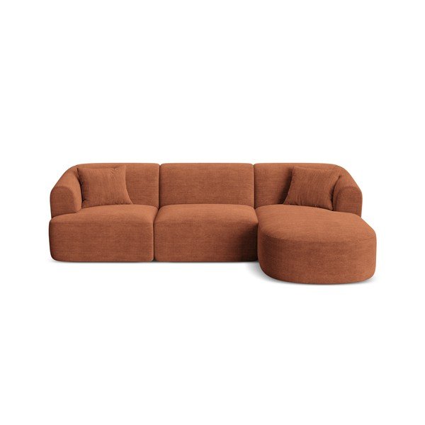 Terakotos spalvos kampinė sofa iš kordinio velveto (su dešiniuoju kampu/su gultu) Campi – Cosmopolitan Design
