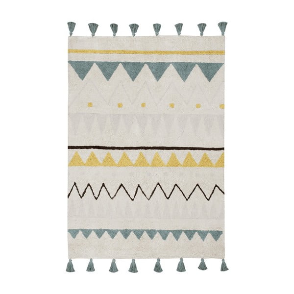 Skalbiamas/rankų darbo iš medvilnės vaikiškas kilimas kreminės spalvos 140x200 cm Azteca Vintage Blue – Lorena Canals